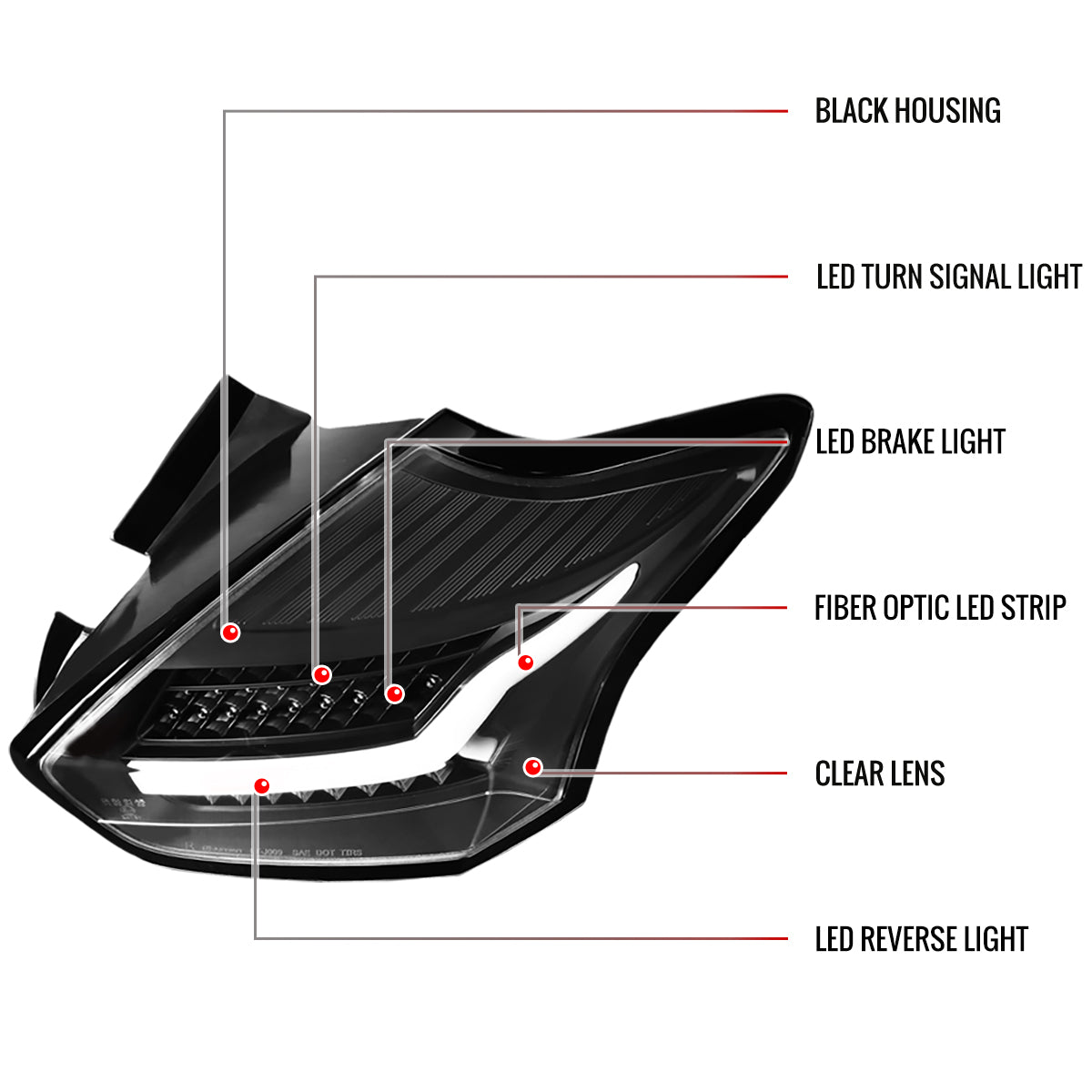 2015-2019 Ford Focus Hatchback LED Tail Lights (Matte Black Housing/Clear Lens)
