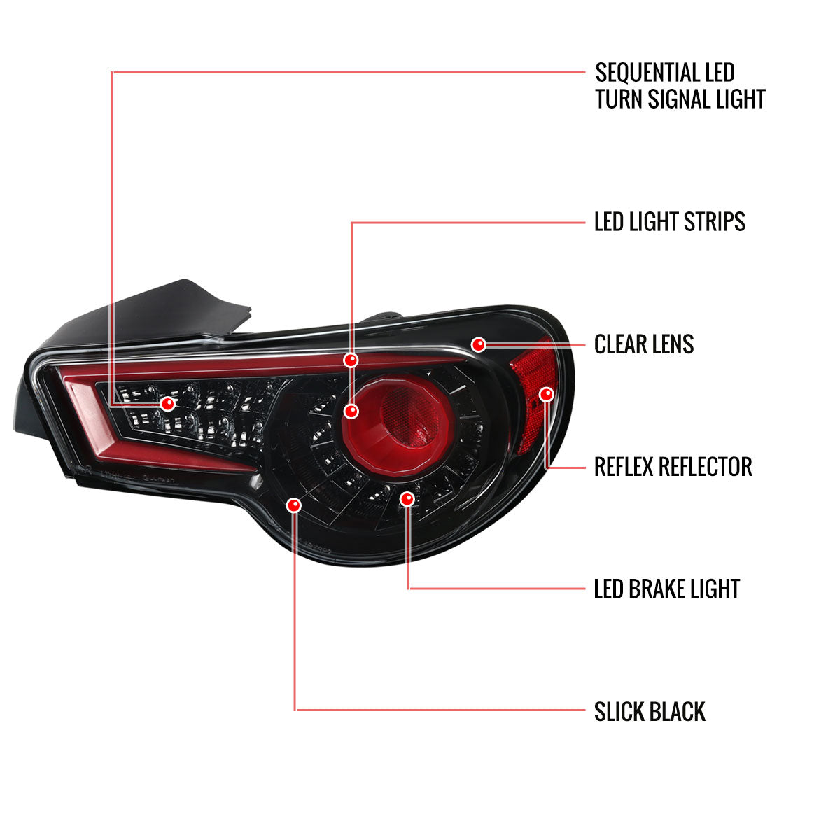 2012-2016 Scion FRS/ Subaru BRZ/ Toyota 86 Sequential LED Tail Lights (Jet Black Housing/Clear Lens)
