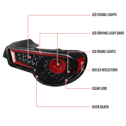 2012-2016 Scion FRS/ Subaru BRZ/ Toyota 86 LED Tail Lights (Jet Black Housing/Clear Lens)