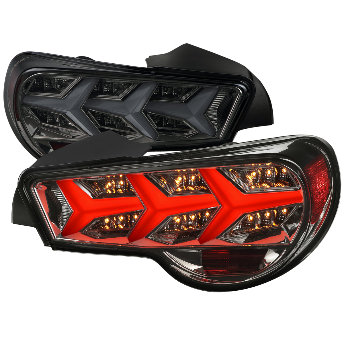 2013-2016 Scion FRS/ Subaru BRZ Lambo Style Sequential LED Tail Lights (Chrome Housing/Smoked Lens)