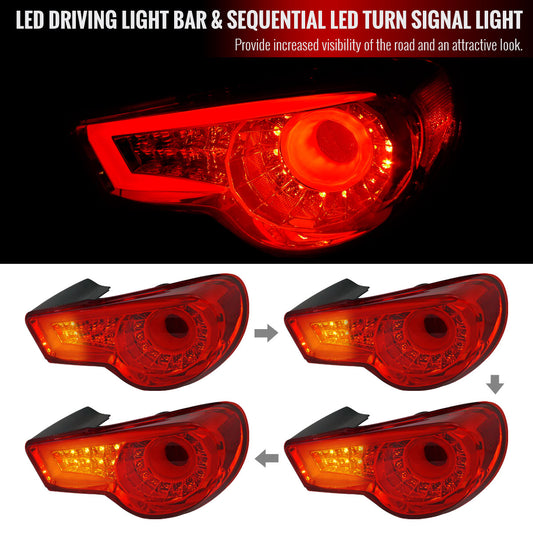 2012-2016 Scion FRS/ Subaru BRZ/ Toyota 86 Sequential LED Tail Lights (Chrome Housing/Red Lens)
