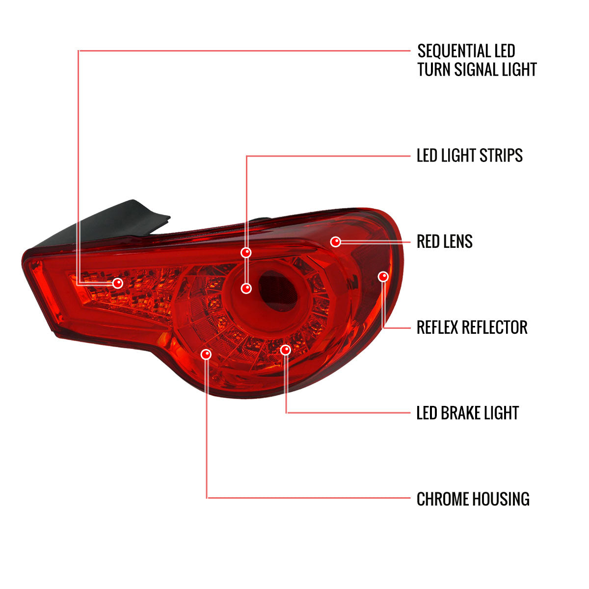 2012-2016 Scion FRS/ Subaru BRZ/ Toyota 86 Sequential LED Tail Lights (Chrome Housing/Red Lens)