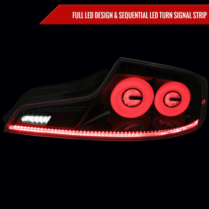 2003-2007 Infiniti G35 Coupe White LED Halo Sequential Signal Tail Lights (Glossy Black Housing/Clear Lens)