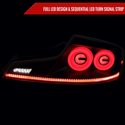 2003-2007 Infiniti G35 Coupe White LED Halo Sequential Signal Tail Lights (Matte Black Housing/Clear Lens)