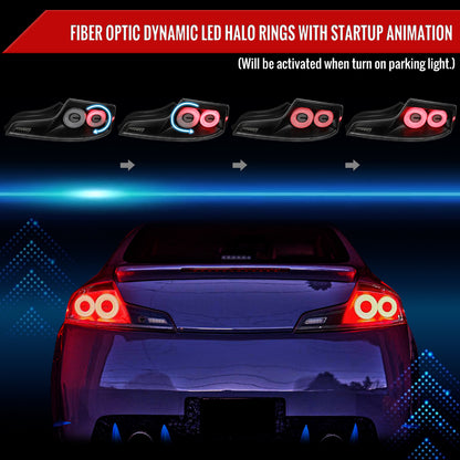 2003-2007 Infiniti G35 Coupe White LED Halo Sequential Signal Tail Lights (Matte Black Housing/Clear Lens)
