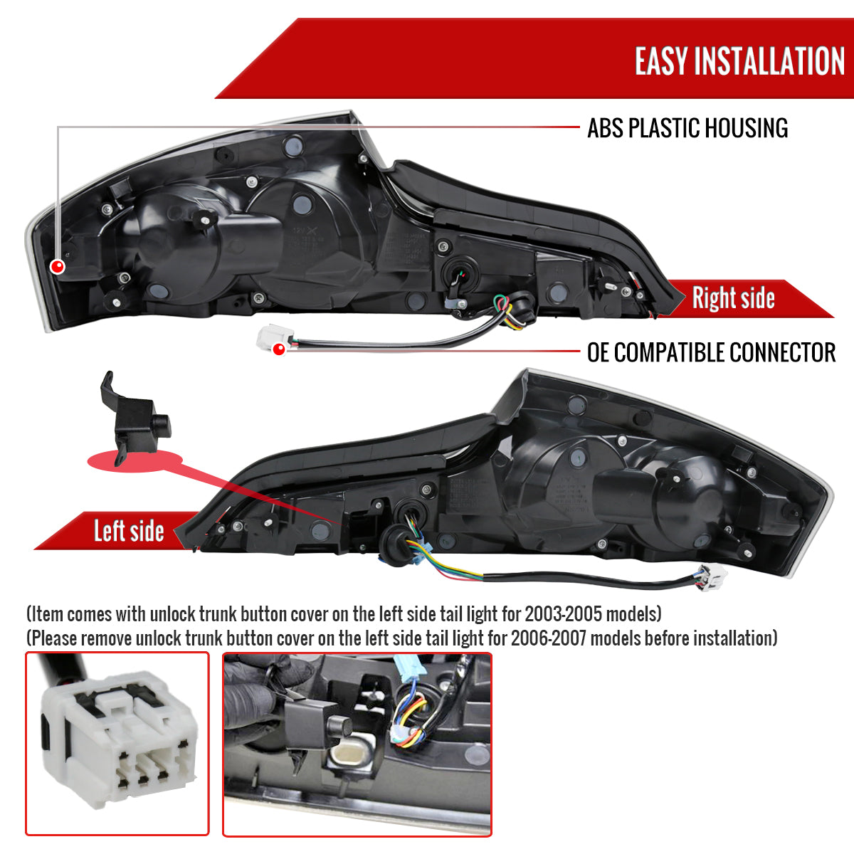 2003-2007 Infiniti G35 Coupe White LED Halo Sequential Signal Tail Lights (Matte Black Housing/Clear Lens)