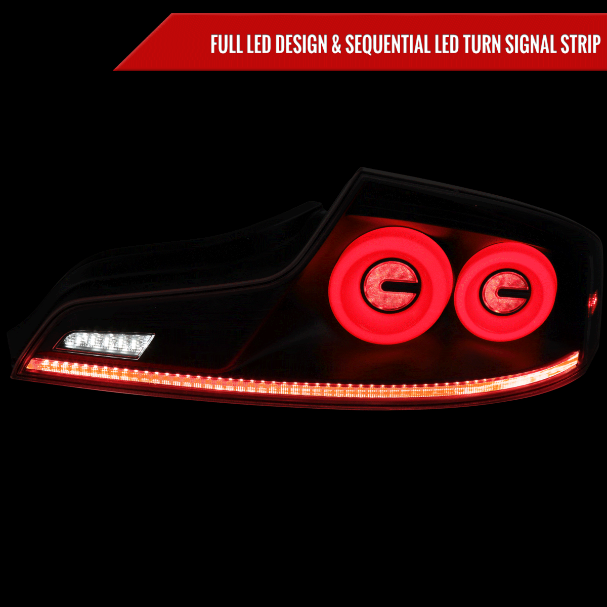 2003-2007 Infiniti G35 Coupe Red LED Halo Sequential Signal Tail Lights (Matte Black Housing/Clear Lens)