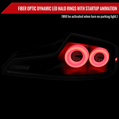 2003-2007 Infiniti G35 Coupe Red LED Halo Sequential Signal Tail Lights (Matte Black Housing/Clear Lens)
