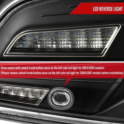 2003-2007 Infiniti G35 Coupe Red LED Halo Sequential Signal Tail Lights (Matte Black Housing/Clear Lens)