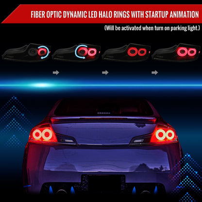 2003-2007 Infiniti G35 Coupe White LED Halo Sequential Signal Tail Lights (Matte Black Housing/Smoked Lens)