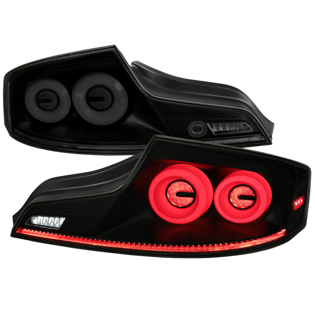 2003-2007 Infiniti G35 Coupe White LED Halo Sequential Signal Tail Lights (Matte Black Housing/Smoked Lens)