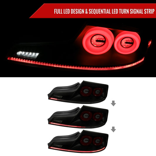 2003-2007 Infiniti G35 Coupe Red LED Halo Sequential Signal Tail Lights (Matte Black Housing/Smoked Lens)