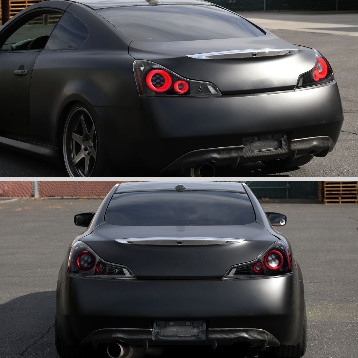 2008-2013 Infiniti G37/2014-2015 Q60 Coupe/Convertible Red LED Tail Lights w/ Switchback Sequential Turn Signals (Glossy Black Housing / Clear Lens)
