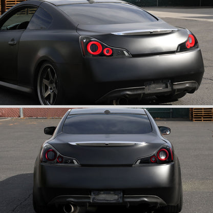 2008-2013 Infiniti G37/2014-2015 Q60 Coupe/Convertible Red LED Tail Lights w/ Switchback Sequential Turn Signals (Glossy Black Housing / Clear Lens)