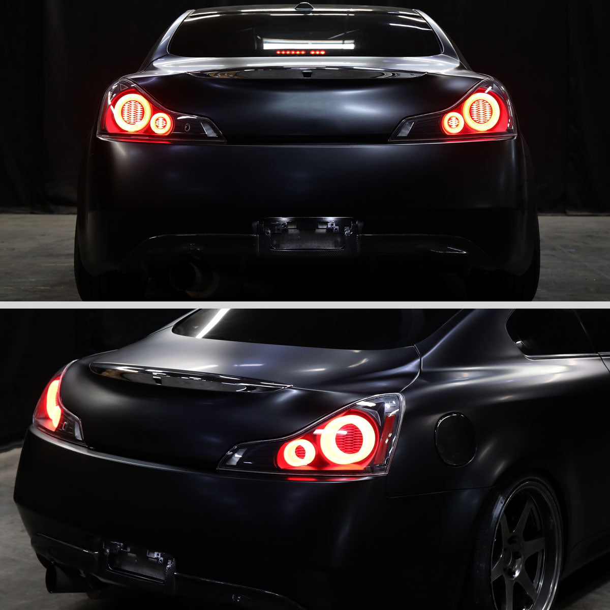 2008-2013 Infiniti G37/2014-2015 Q60 Coupe/Convertible LED Tail Lights w/ Switchback Sequential Turn Signals (Matte Black Housing / Clear Lens)