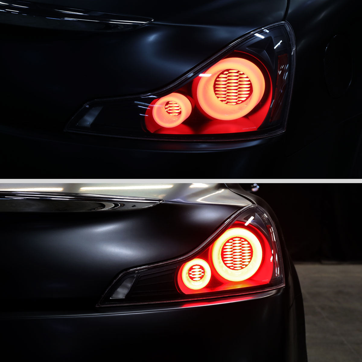 2008-2013 Infiniti G37/2014-2015 Q60 Coupe/Convertible LED Tail Lights w/ Switchback Sequential Turn Signals (Matte Black Housing / Clear Lens)