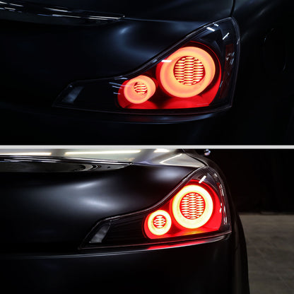 2008-2013 Infiniti G37/2014-2015 Q60 Coupe/Convertible LED Tail Lights w/ Switchback Sequential Turn Signals (Matte Black Housing / Clear Lens)
