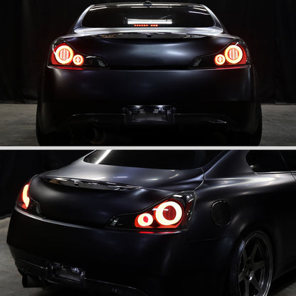 2008-2013 Infiniti G37/2014-2015 Q60 Coupe/Convertible Red LED Tail Lights w/ Switchback Sequential Turn Signals (Black Housing / Smoked Lens)