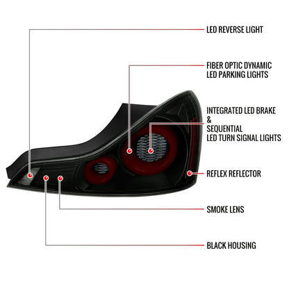 2008-2013 Infiniti G37/2014-2015 Q60 Coupe/Convertible Red LED Tail Lights w/ Switchback Sequential Turn Signals (Black Housing / Smoked Lens)