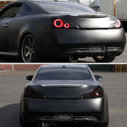 2008-2013 Infiniti G37/2014-2015 Q60 Coupe/Convertible Red LED Tail Lights w/ Switchback Sequential Turn Signals (Black Housing / Smoked Lens)