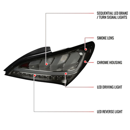 2010-2016 Hyundai Genesis Coupe White Bar Sequential LED Tail Lights (Chrome Housing/Smoked Lens)
