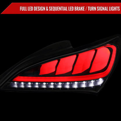 2010-2016 Hyundai Genesis Coupe White Bar Sequential LED Tail Lights (Matte Black Housing/Clear Lens)