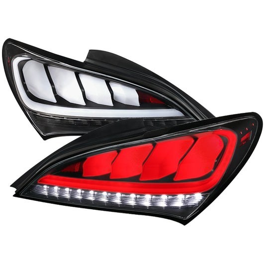 2010-2016 Hyundai Genesis Coupe White Bar Sequential LED Tail Lights (Matte Black Housing/Clear Lens)