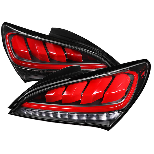 2010-2016 Hyundai Genesis Coupe Red Bar Sequential LED Tail Lights (Satin Black Housing/Clear Lens)