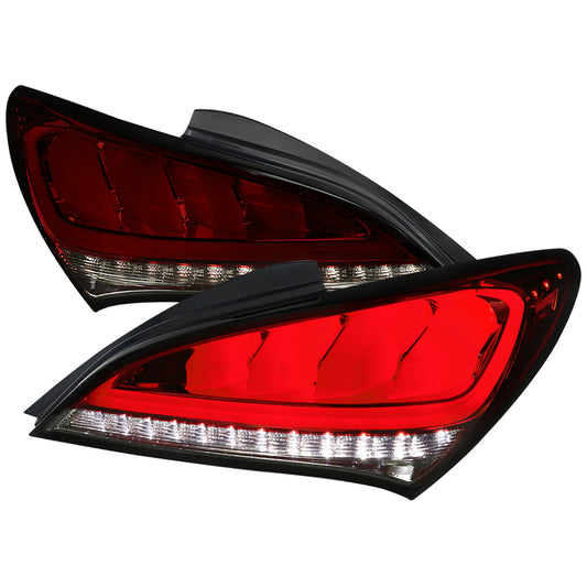2010-2016 Hyundai Genesis Coupe White Bar Sequential LED Tail Lights (Chrome Housing/Red Smoked Lens)