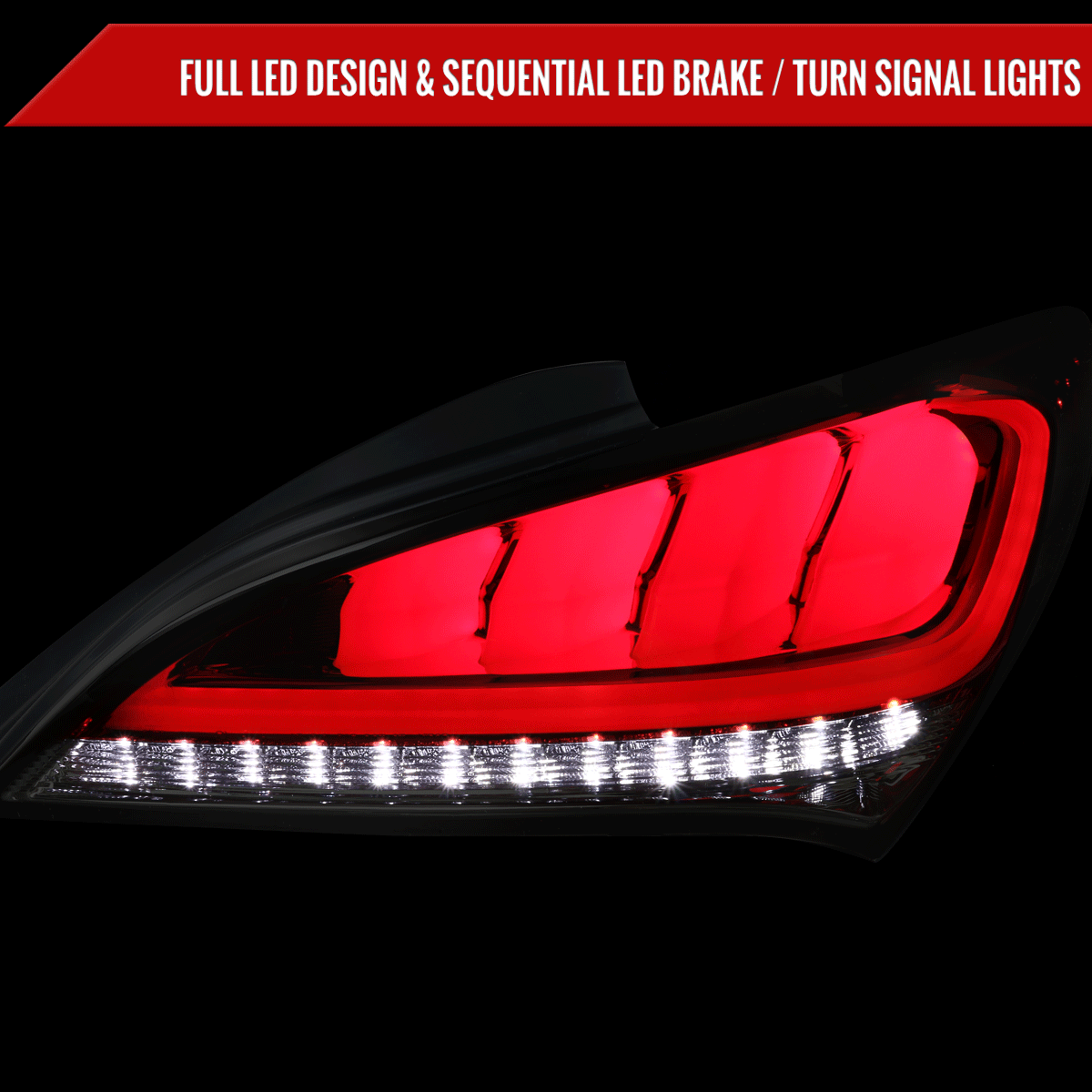 2010-2016 Hyundai Genesis Coupe White Bar Sequential LED Tail Lights (Chrome Housing/Red Lens)