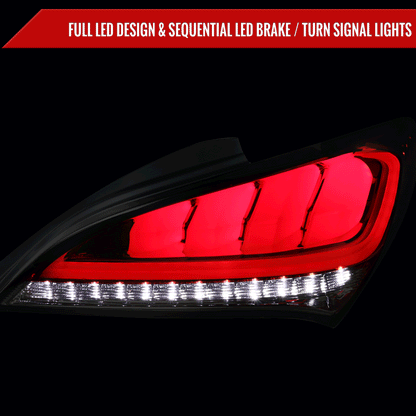 2010-2016 Hyundai Genesis Coupe White Bar Sequential LED Tail Lights (Chrome Housing/Red Lens)