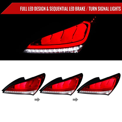 2010-2016 Hyundai Genesis Coupe White Bar Sequential LED Tail Lights (Chrome Housing/Red Lens)