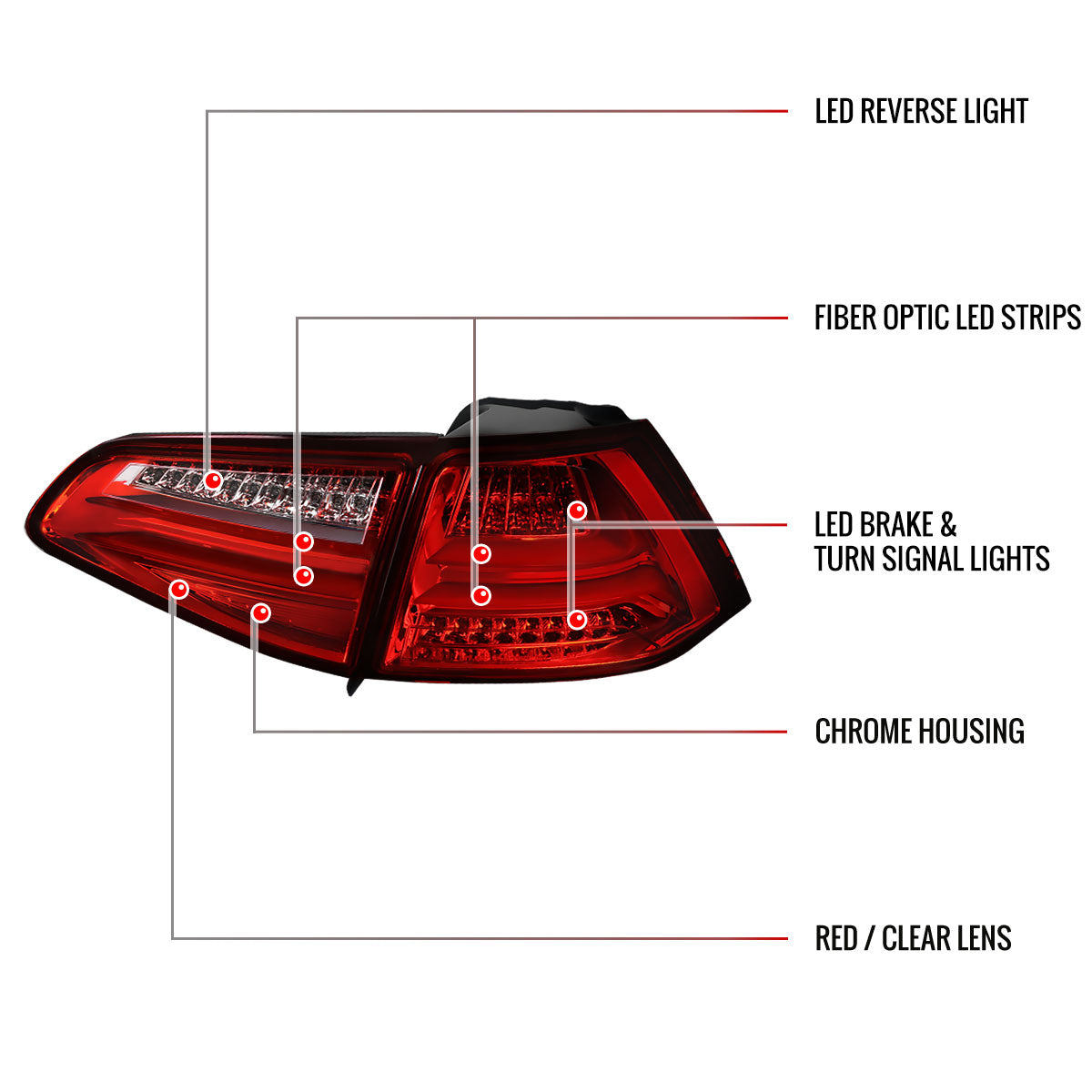2015-2017 Volkswagen Golf/GTI LED Tail Lights (Chrome Housing/Red Lens)