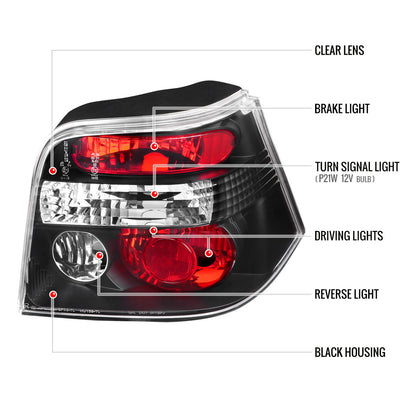 1999-2006 Volkswagen Golf Mk4/GTI/R32 Tail Lights (Matte Black Housing/Clear Lens)