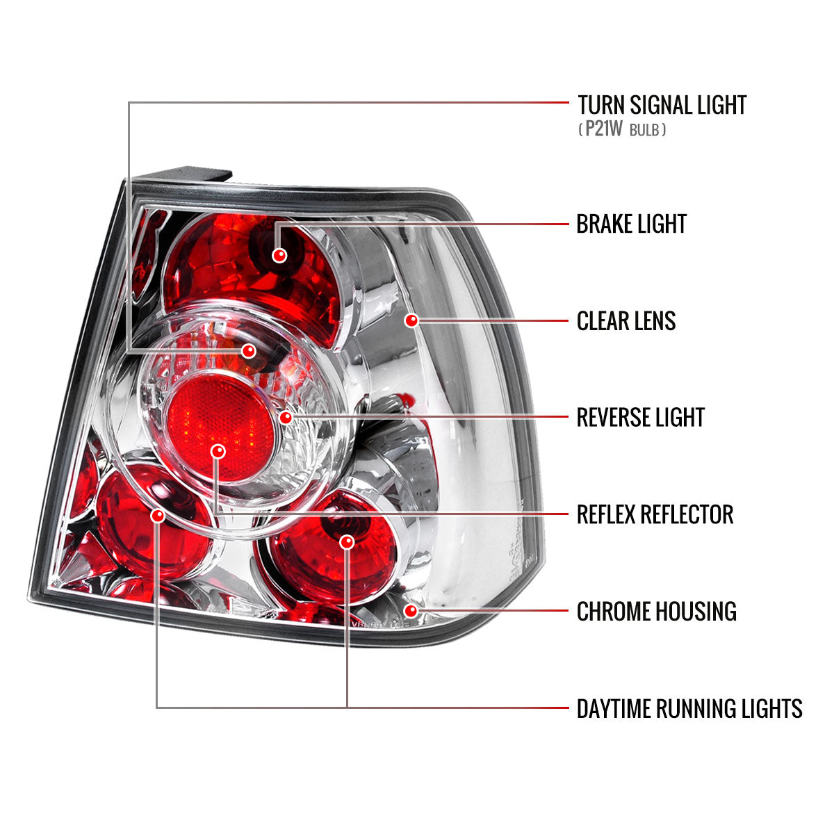 1999-2005 Volkswagen Jetta/Bora Mk4 Sedan Tail Lights (Chrome Housing/Clear Lens)