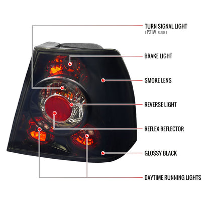 1999-2005 Volkswagen Jetta/Bora Mk4 Sedan Tail Lights (Glossy Black Housing/Smoked Lens)