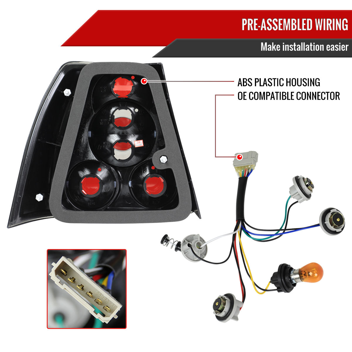 1999-2005 Volkswagen Jetta/Bora Mk4 Sedan Tail Lights (Matte Black Housing/Clear Lens)