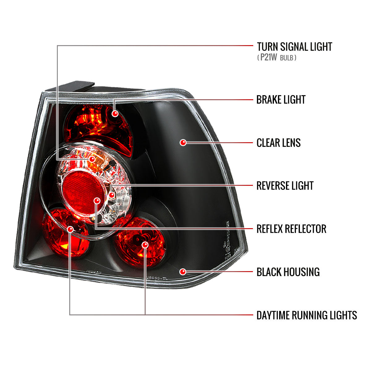1999-2005 Volkswagen Jetta/Bora Mk4 Sedan Tail Lights (Matte Black Housing/Clear Lens)