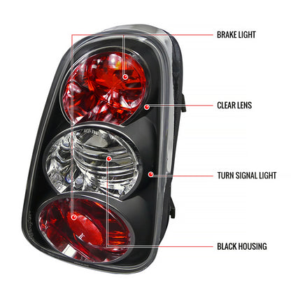 2002-2004 Mini Cooper Tail Lights (Matte Black Housing/Clear Lens)