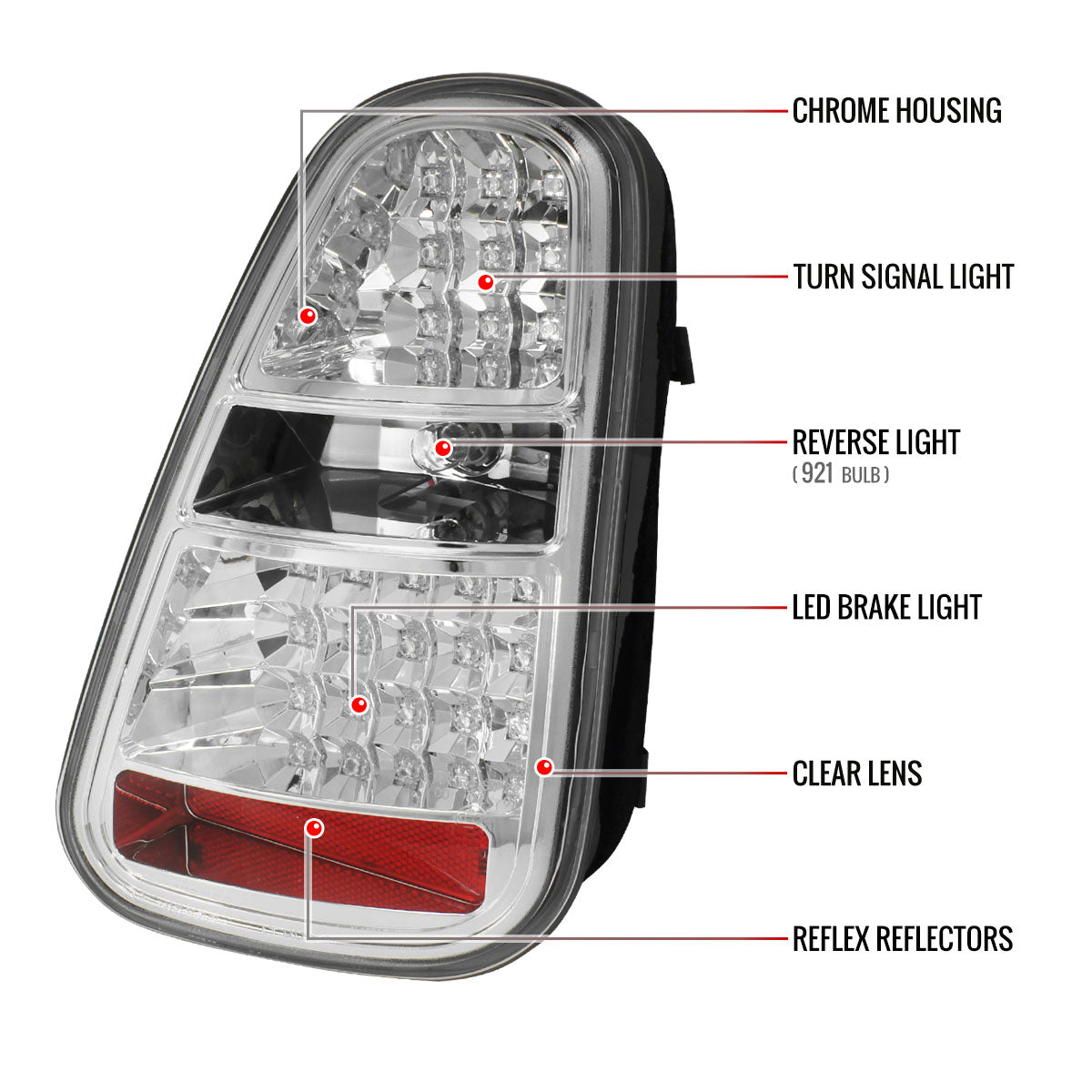 2005-2006 Mini Cooper S LED Tail Lights (Chrome Housing/Clear Lens)