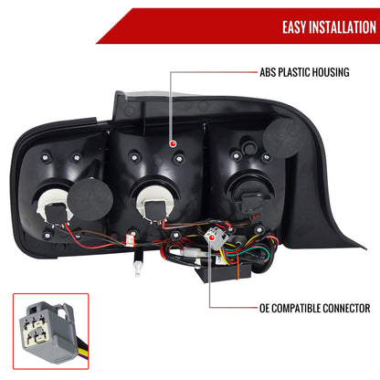 2005-2009 Ford Mustang Sequential LED Tail Lights (Chrome Housing/Red Lens)