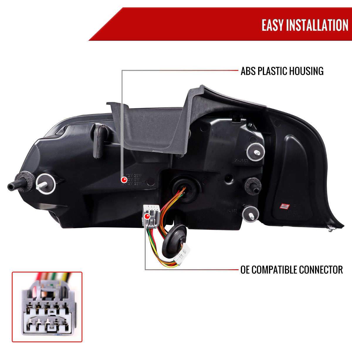 2015-2022 Ford Mustang Coupe/Convertible White LED Bar Tail Lights (Glossy Black Housing/Clear Lens)