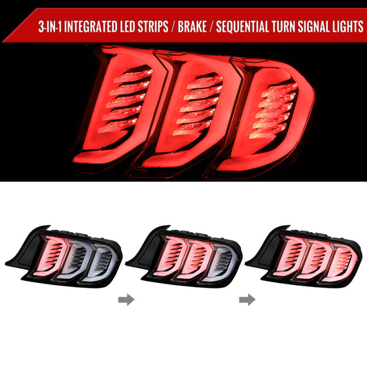 2015-2023 Ford Mustang Sequential Signal LED Tail Lights (Jet Black Housing/Clean Lens)