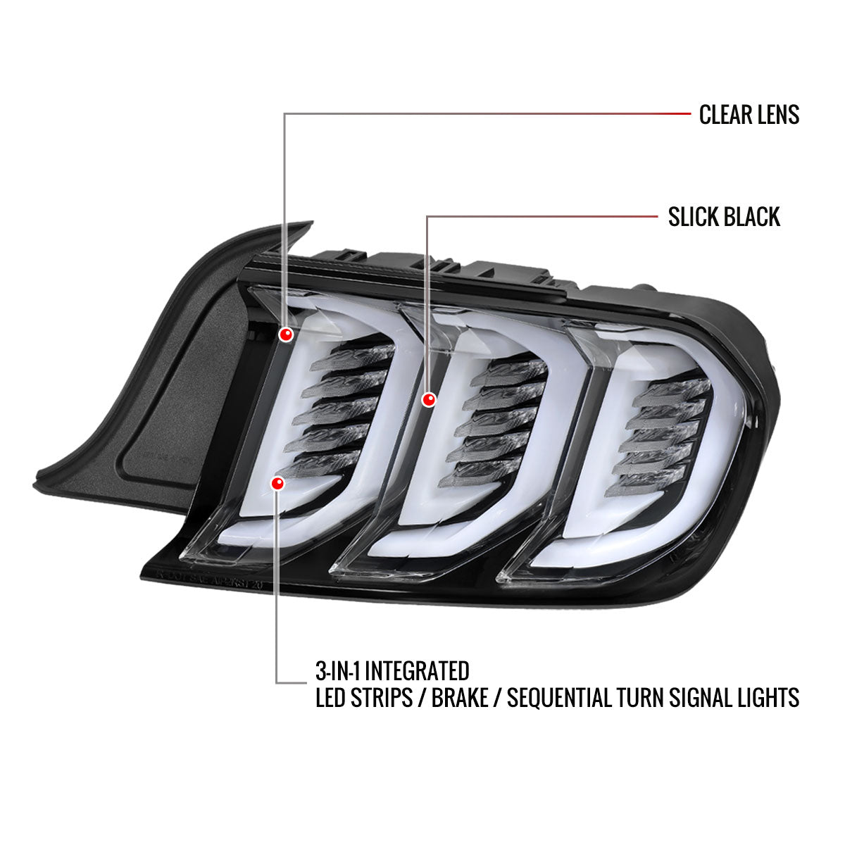 2015-2023 Ford Mustang Sequential Signal LED Tail Lights (Jet Black Housing/Clean Lens)