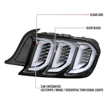 2015-2023 Ford Mustang Sequential Signal LED Tail Lights (Jet Black Housing/Clean Lens)