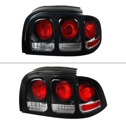 1994-1998 Ford Mustang Tail Lights (Matte Black Housing/Clear Lens)