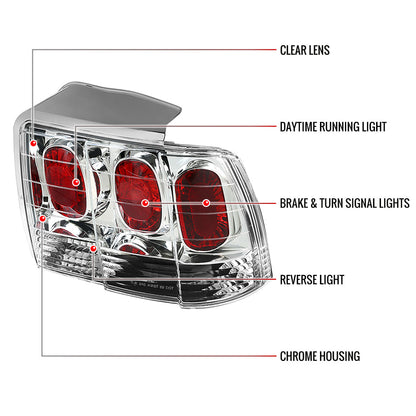 1999-2004 Ford Mustang Tail Lights (Chrome Housing/Clear Lens)