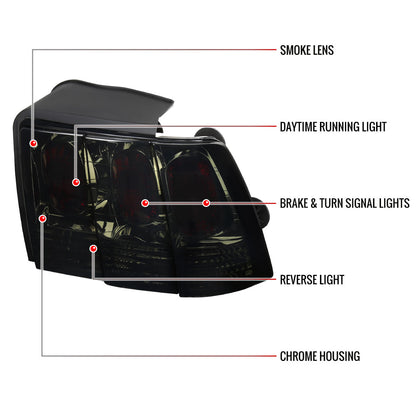 1999-2004 Ford Mustang Tail Lights (Chrome Housing/Smoked Lens)
