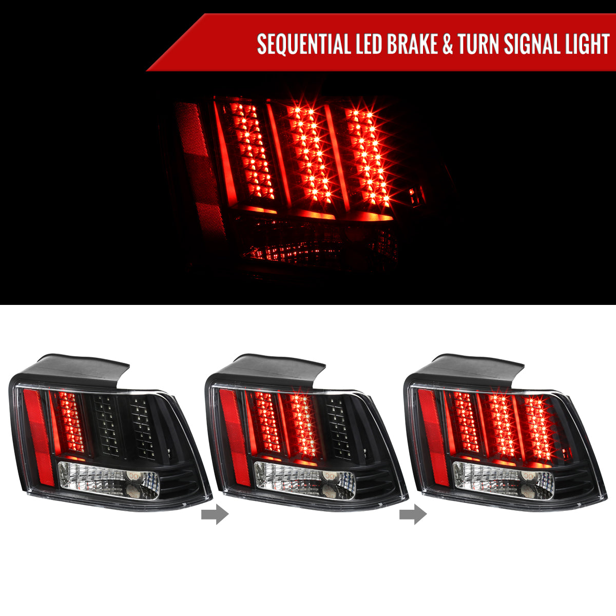 1999-2004 Ford Mustang Sequential LED Tail Lights - RS (Matte Black Housing/Clear Lens)