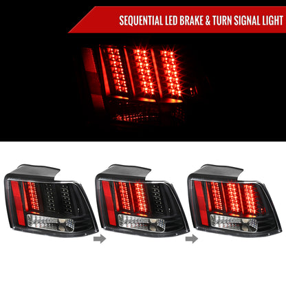 1999-2004 Ford Mustang Sequential LED Tail Lights - RS (Matte Black Housing/Clear Lens)